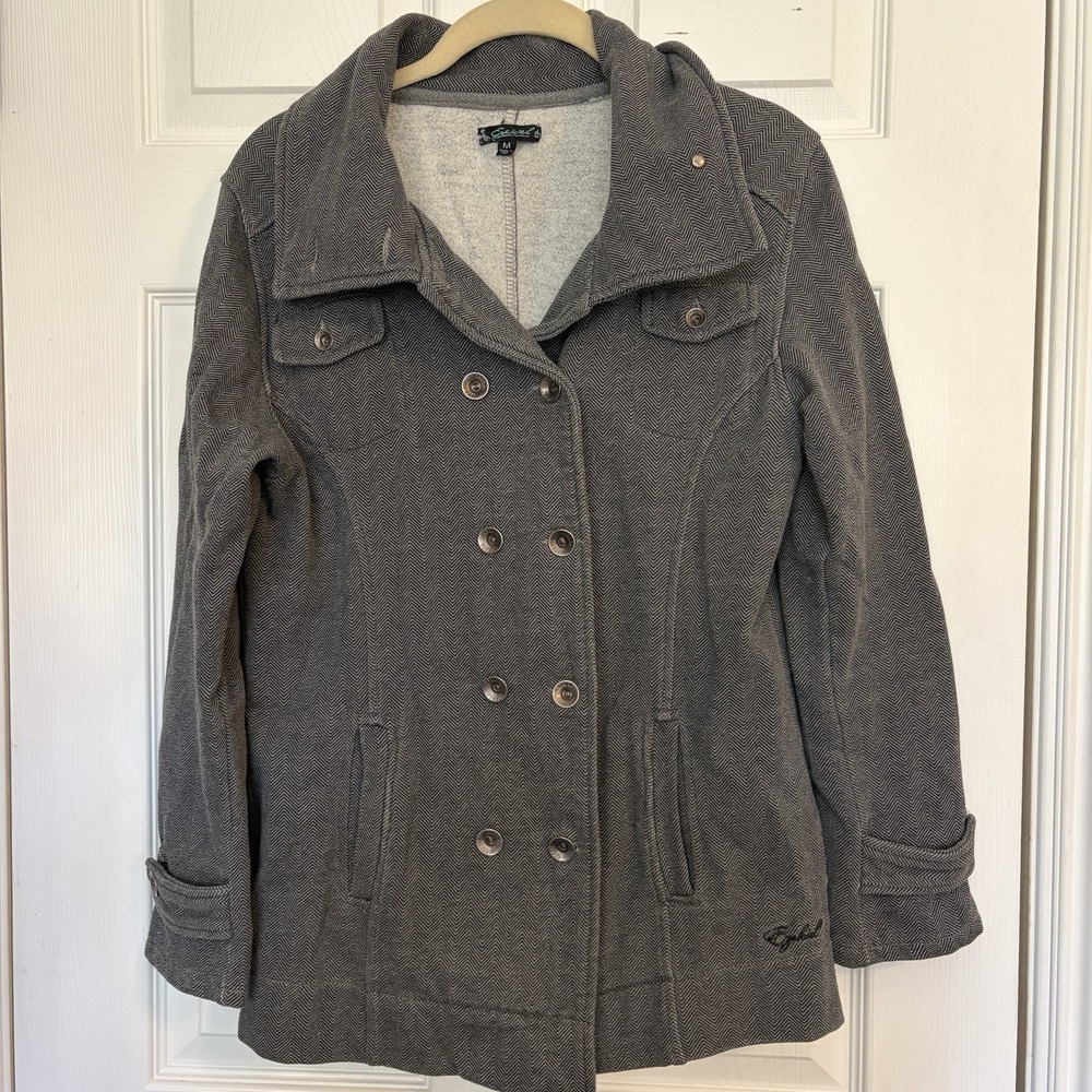 Ezekiel Peacoat Button Up‎  Pockets Gray Herringbone Cotton Blend Womens Size M